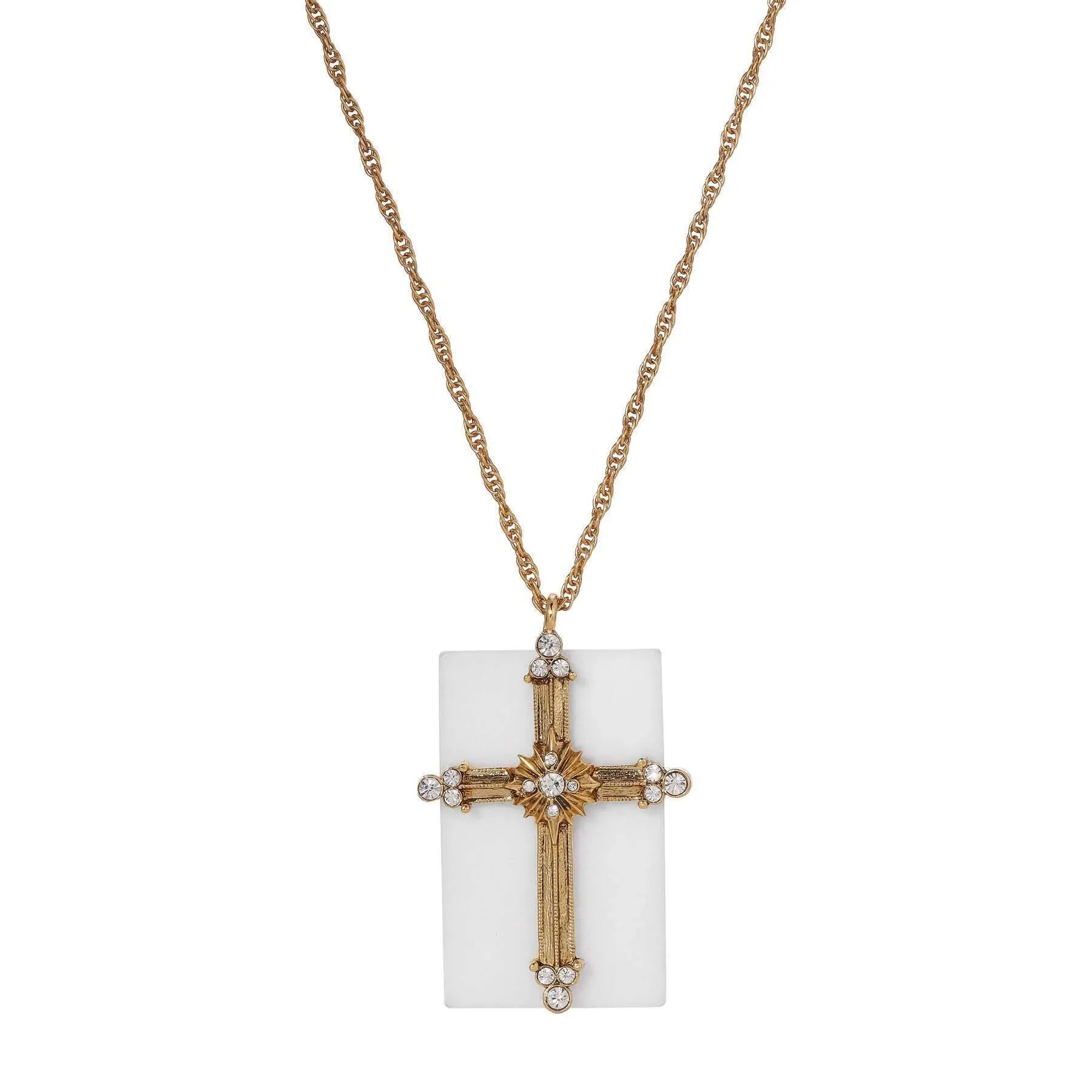Symbols Of Faith Radiant Crystal Cross & White Quartz Gemstone Pendant Necklace 28" 1928 Jewelry