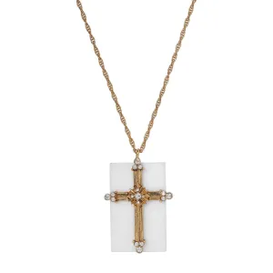 Symbols Of Faith Radiant Crystal Cross & White Quartz Gemstone Pendant Necklace 28" 1928 Jewelry