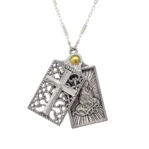 Symbols Of Faith Rectangular Cross and Angel Slide Locket Necklace 28" 1928 Jewelry
