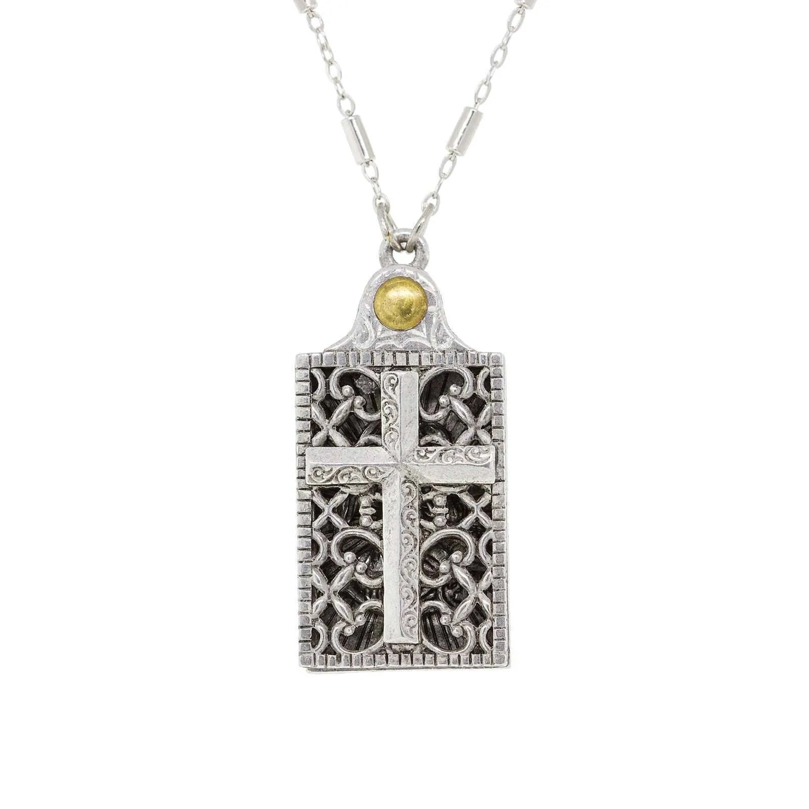Symbols Of Faith Rectangular Cross and Angel Slide Locket Necklace 28" 1928 Jewelry