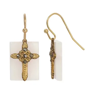 Symbols Of Faith Rectangular Gemstone Marcasite Stone Cross Drop Earrings 1928 Jewelry