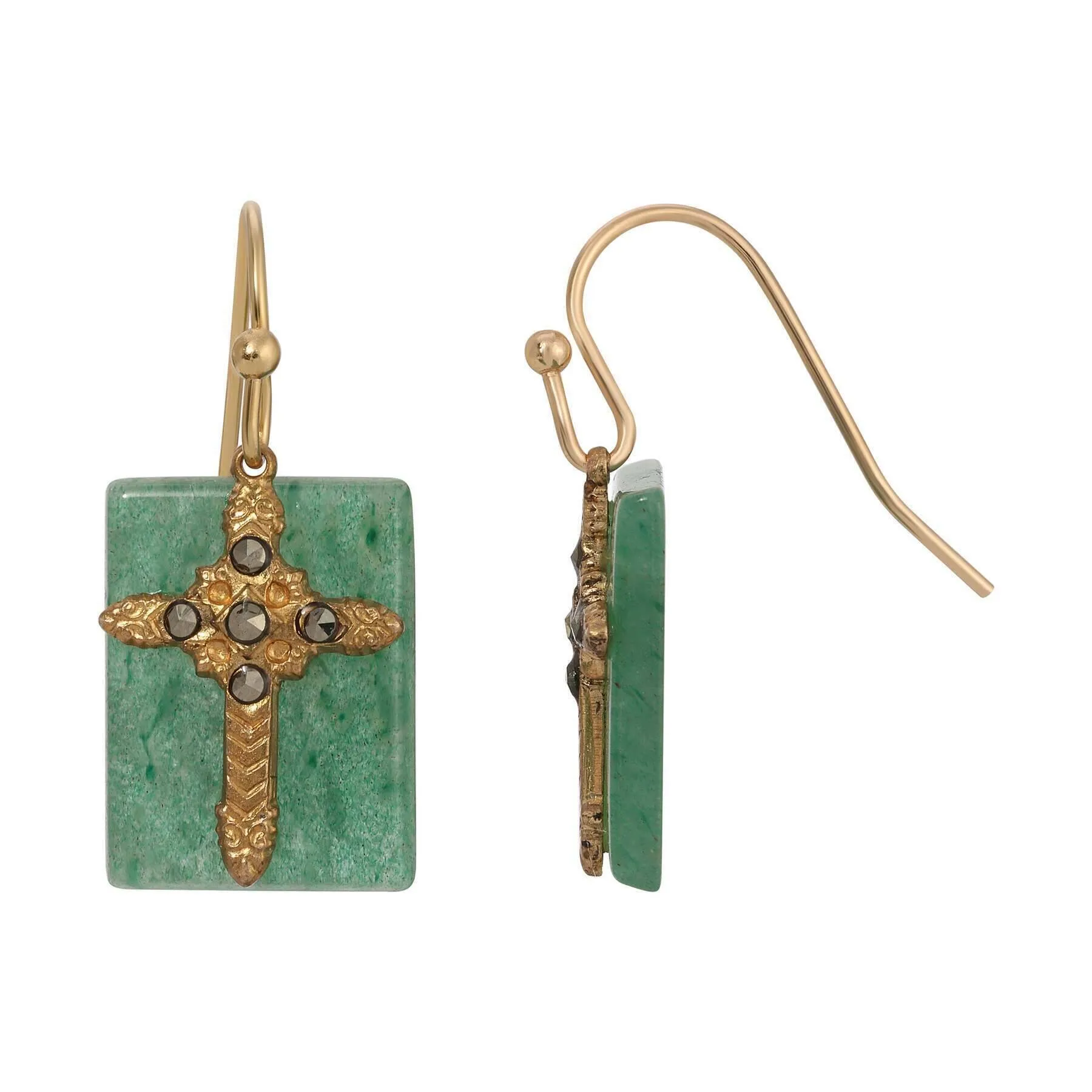 Symbols Of Faith Rectangular Gemstone Marcasite Stone Cross Drop Earrings 1928 Jewelry