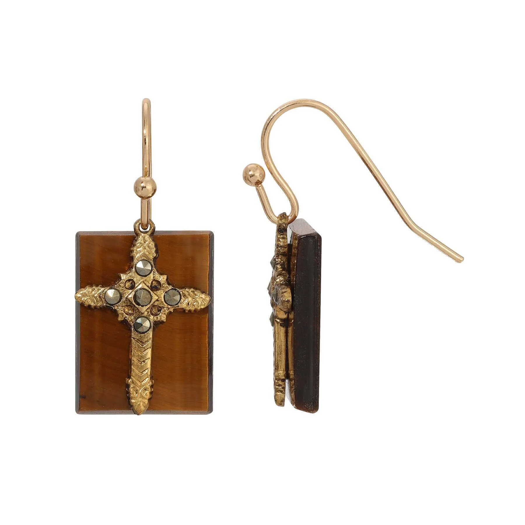 Symbols Of Faith Rectangular Gemstone Marcasite Stone Cross Drop Earrings 1928 Jewelry