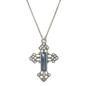 Symbols Of Faith Rectangular Stone Filigree Crystal Cross Pendant Necklace 30" 1928 Jewelry