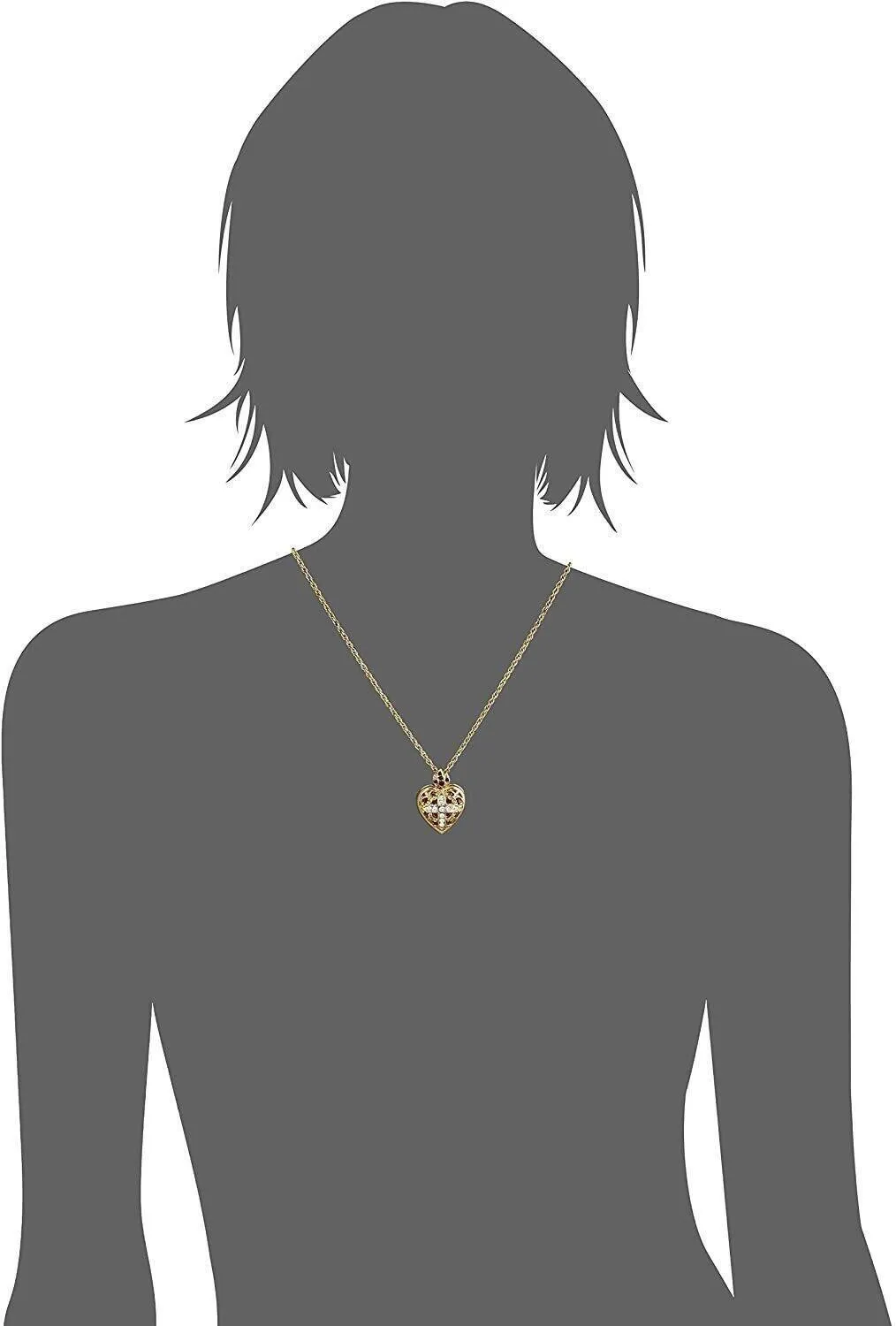 Symbols Of Faith Red & Clear Crystal Heart Cross Locket Necklace 18" 1928 Jewelry