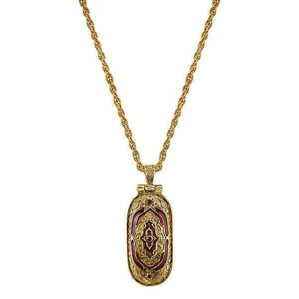 Symbols Of Faith Red Enamel Swing Open Pendant Enclosed Reliquary Crucifix Necklace 30" 1928 Jewelry