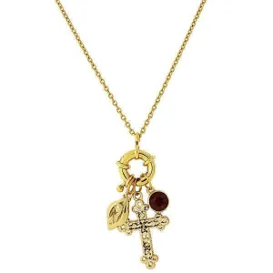Symbols Of Faith Red Stone And Cross Charm Pendant Necklace 30" 1928 Jewelry