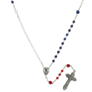 Symbols Of Faith Red White and Blue Glass Bead Crucifix Rosary 1928 Jewelry