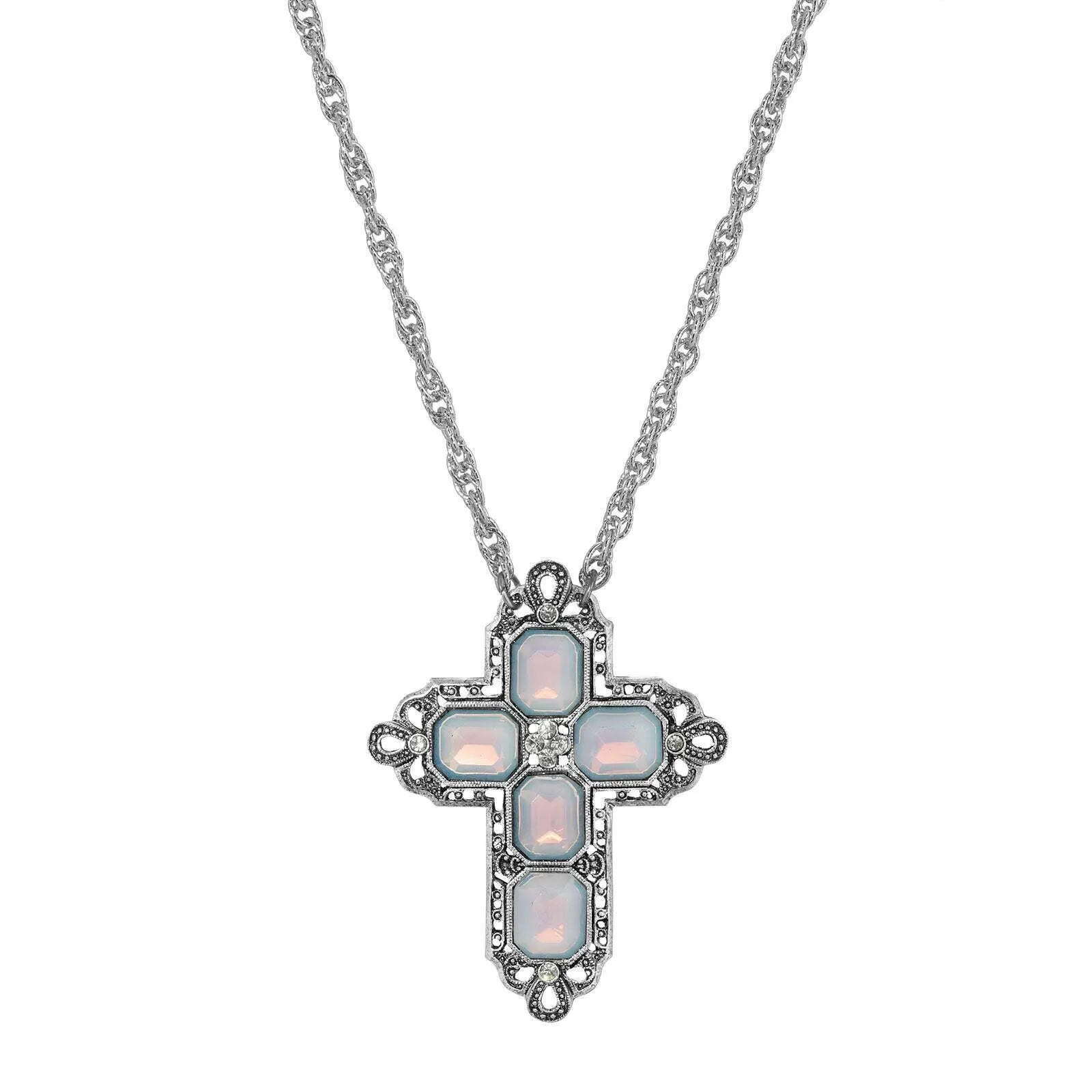Symbols Of Faith Regal Filigree Crystal Cross Pendant Necklace 20" 1928 Jewelry