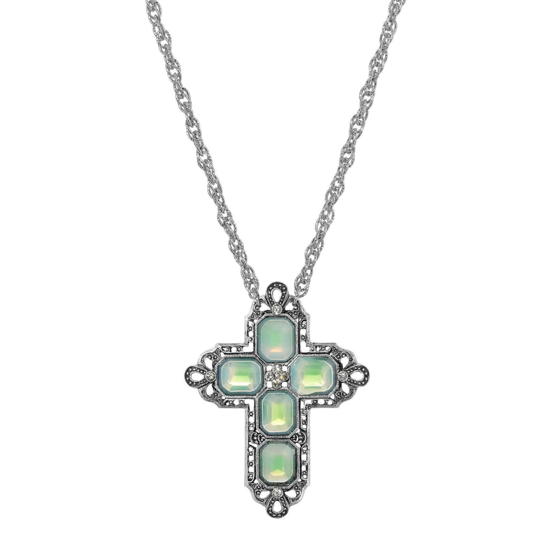 Symbols Of Faith Regal Filigree Crystal Cross Pendant Necklace 30" 1928 Jewelry