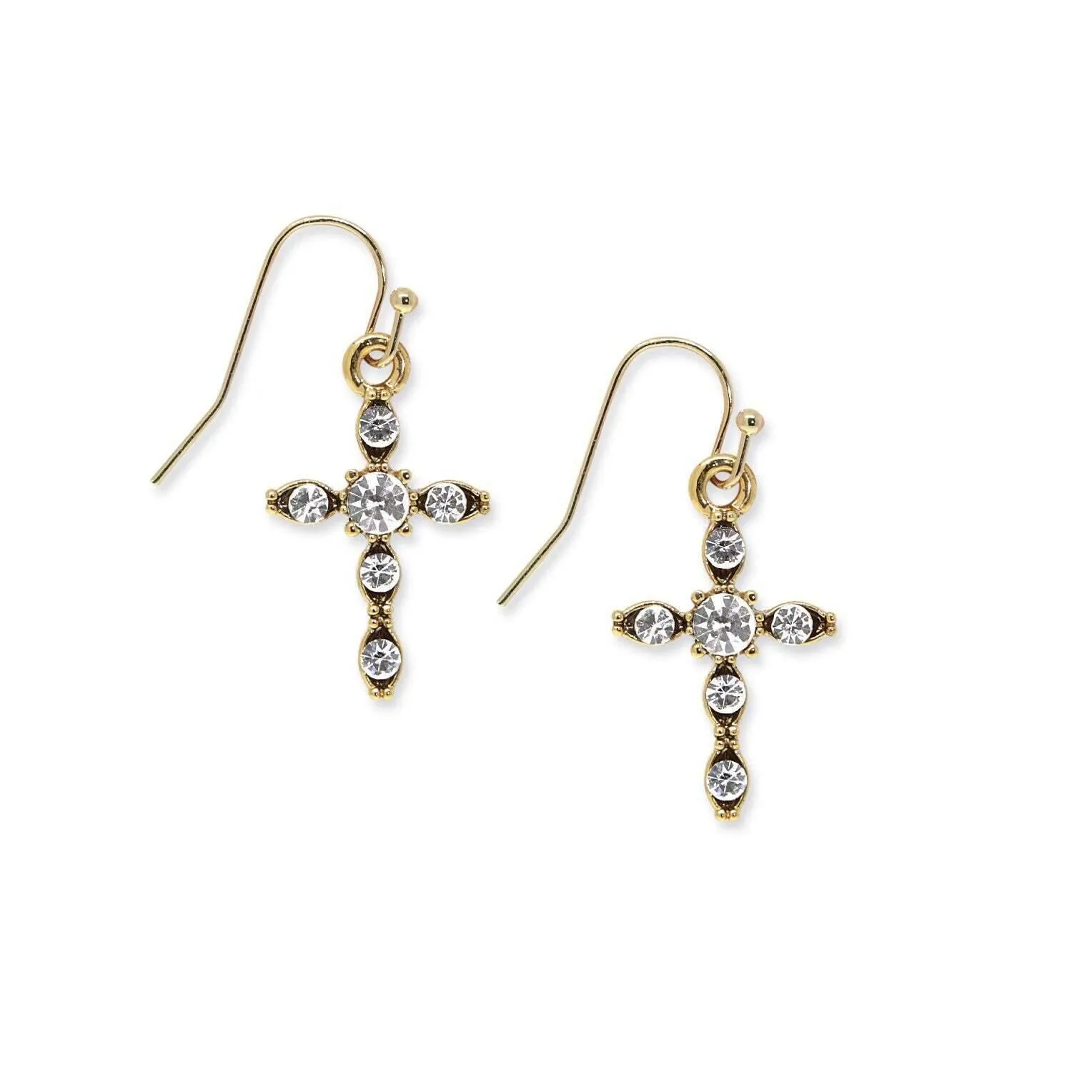 Symbols Of Faith Round Clear Crystal Cross Drop Earrings 1928 Jewelry