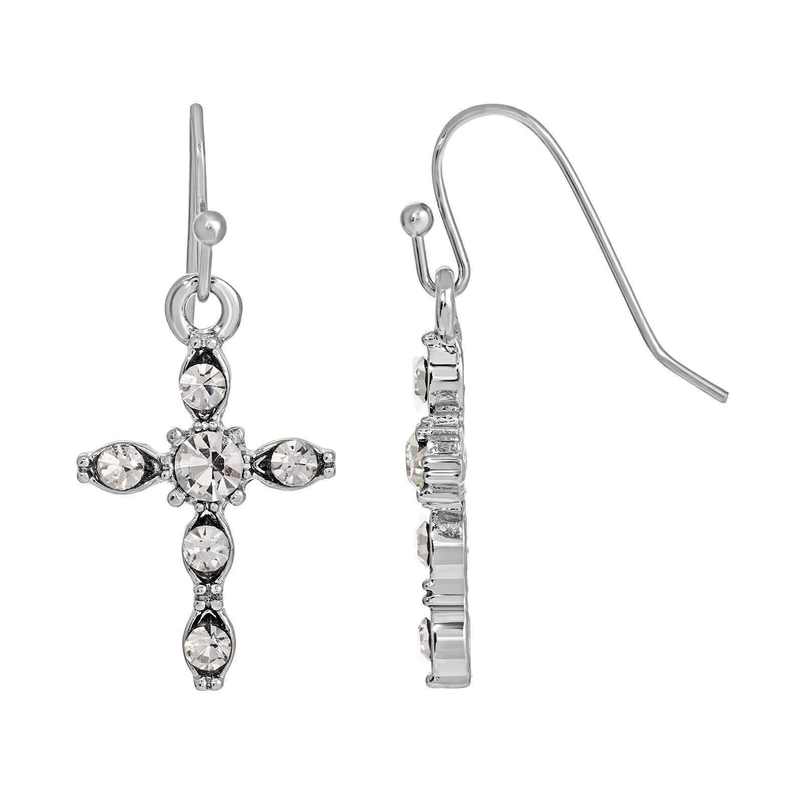 Symbols Of Faith Round Clear Crystal Cross Drop Earrings 1928 Jewelry