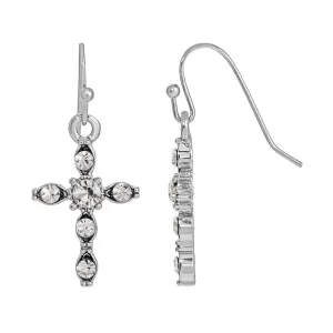 Symbols Of Faith Round Clear Crystal Cross Drop Earrings 1928 Jewelry