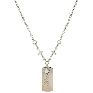 Symbols Of Faith Round Crystal And Inspirational Tag Cross Pendant Necklace 20" 1928 Jewelry