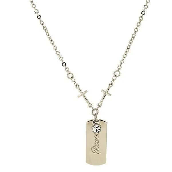 Symbols Of Faith Round Crystal And Inspirational Tag Cross Pendant Necklace 20" 1928 Jewelry