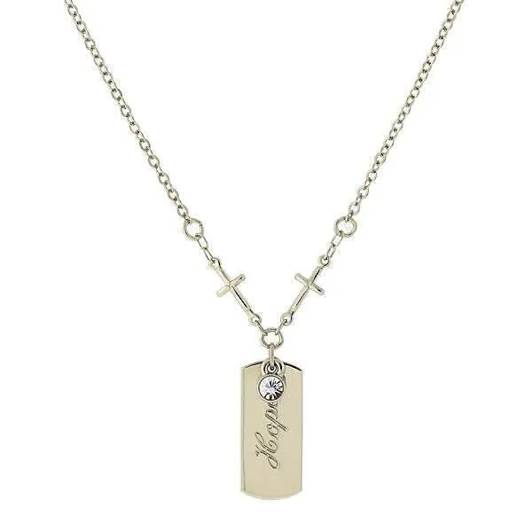Symbols Of Faith Round Crystal And Inspirational Tag Cross Pendant Necklace 20" 1928 Jewelry