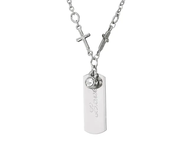 Symbols Of Faith Round Crystal And Inspirational Tag Cross Pendant Necklace 20" 1928 Jewelry