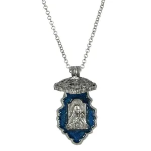Symbols Of Faith Round Crystal Blue Enamel Saint Therese of Lisieux Reliquary Necklace 28" 1928 Jewelry