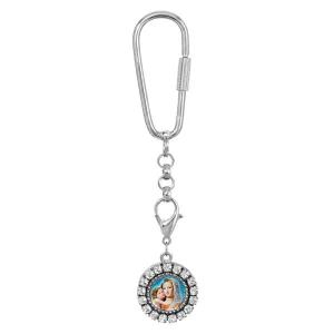Symbols Of Faith Round Crystal Mary and Child Charm Carabiner Key Chain 1928 Jewelry