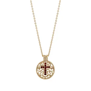 Symbols Of Faith Round Filigree Birthstone Crystal Swinging Cross Pendant Necklace 18" 1928 Jewelry