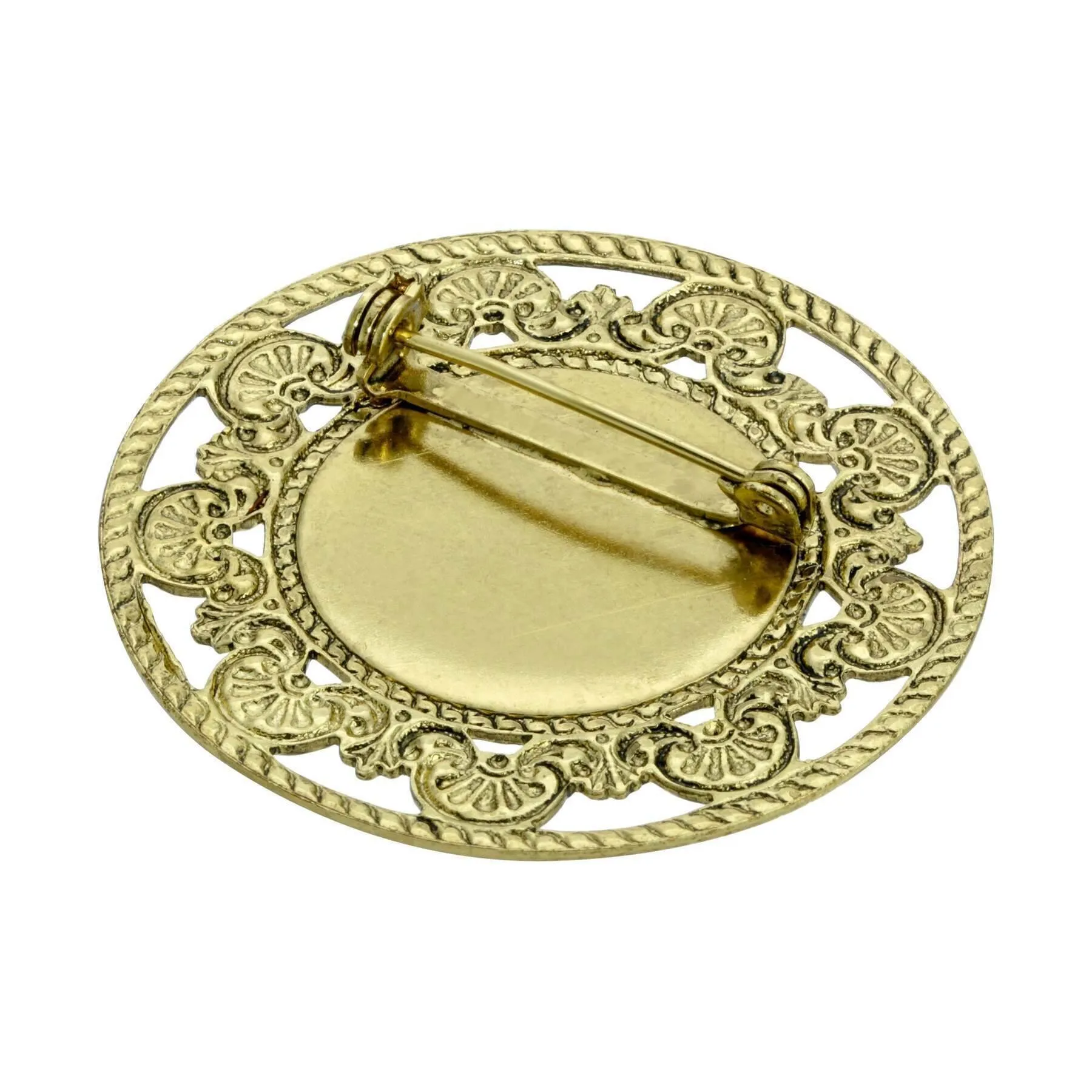 Symbols Of Faith Round Filigree Mary and Child Pin 1928 Jewelry