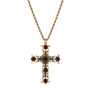 Symbols Of Faith Royal Clear And Red Crystal Cross Pendant Necklace 16"   3" Extension 1928 Jewelry