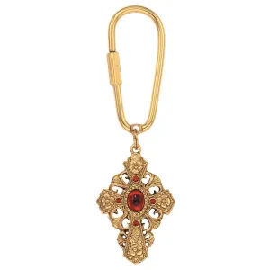 Symbols Of Faith Ruby Red Stone Crystal Accent Floral Filigree Cross Carabiner Key Chain 1928 Jewelry