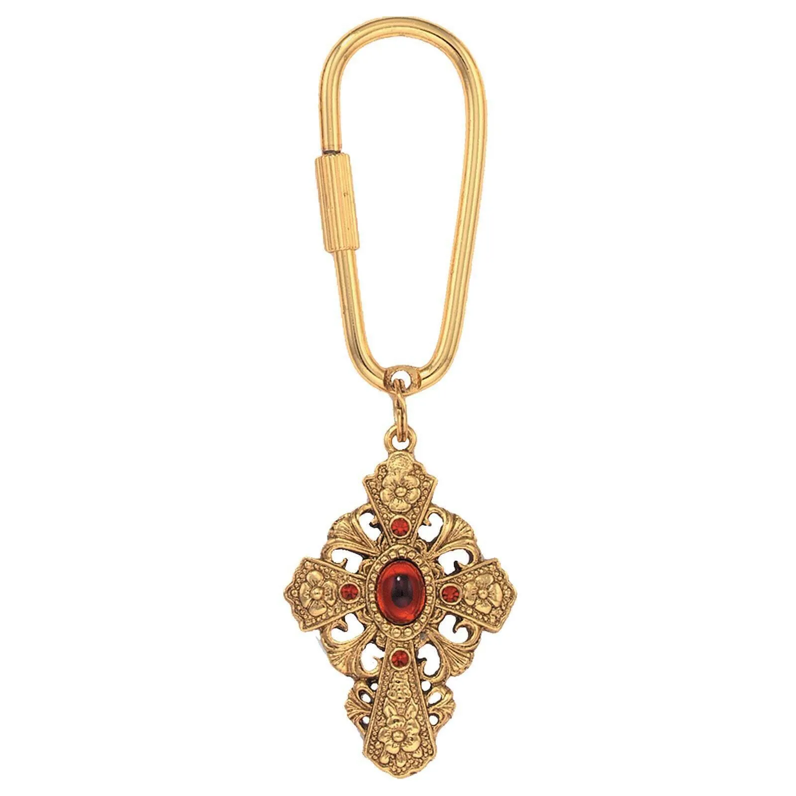 Symbols Of Faith Ruby Red Stone Crystal Accent Floral Filigree Cross Carabiner Key Chain 1928 Jewelry