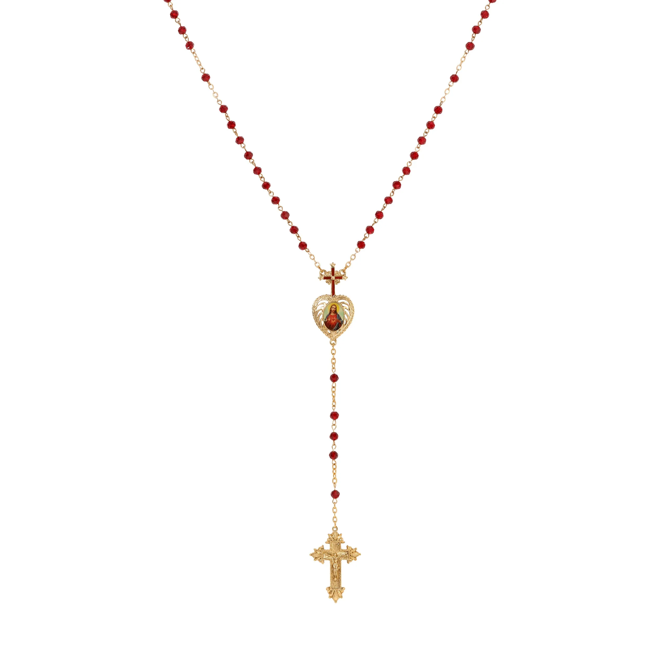 Symbols Of Faith Sacred Heart of Jesus Crucifix Rosary Necklace 21" 1928 Jewelry