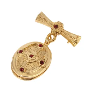 Symbols of Faith Sacred Keepsake Red Crystal Photo Locket Brooch Pin 1928 Jewelry