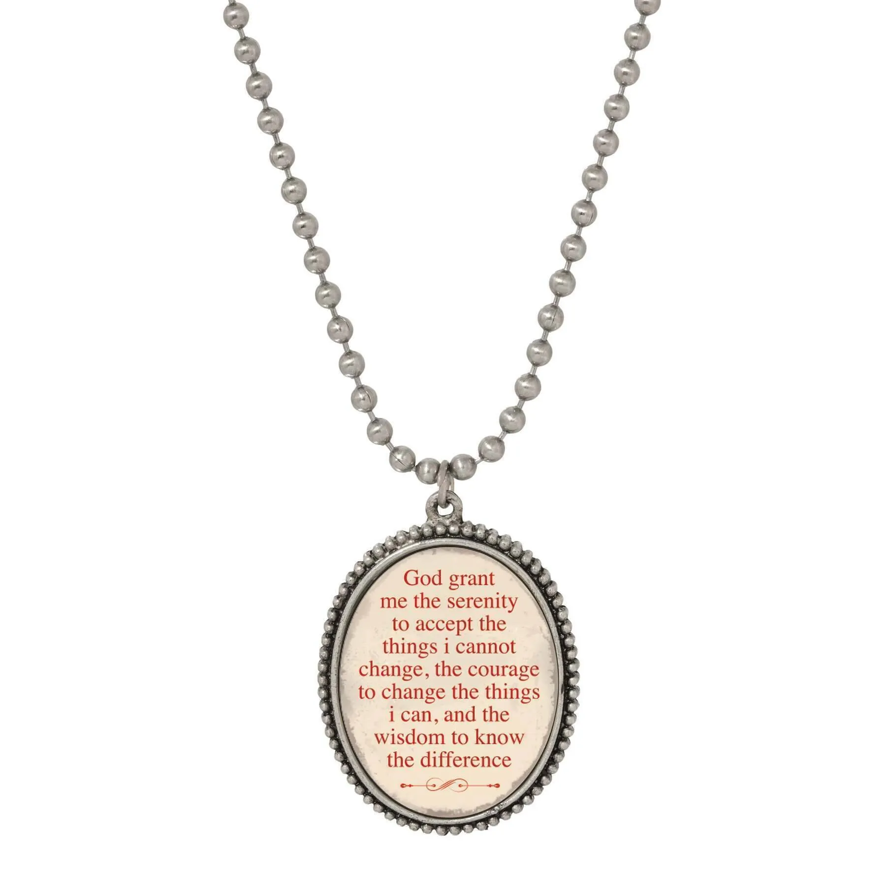 Symbols Of Faith Serenity Prayer Oval Pendant Necklace 22" 1928 Jewelry