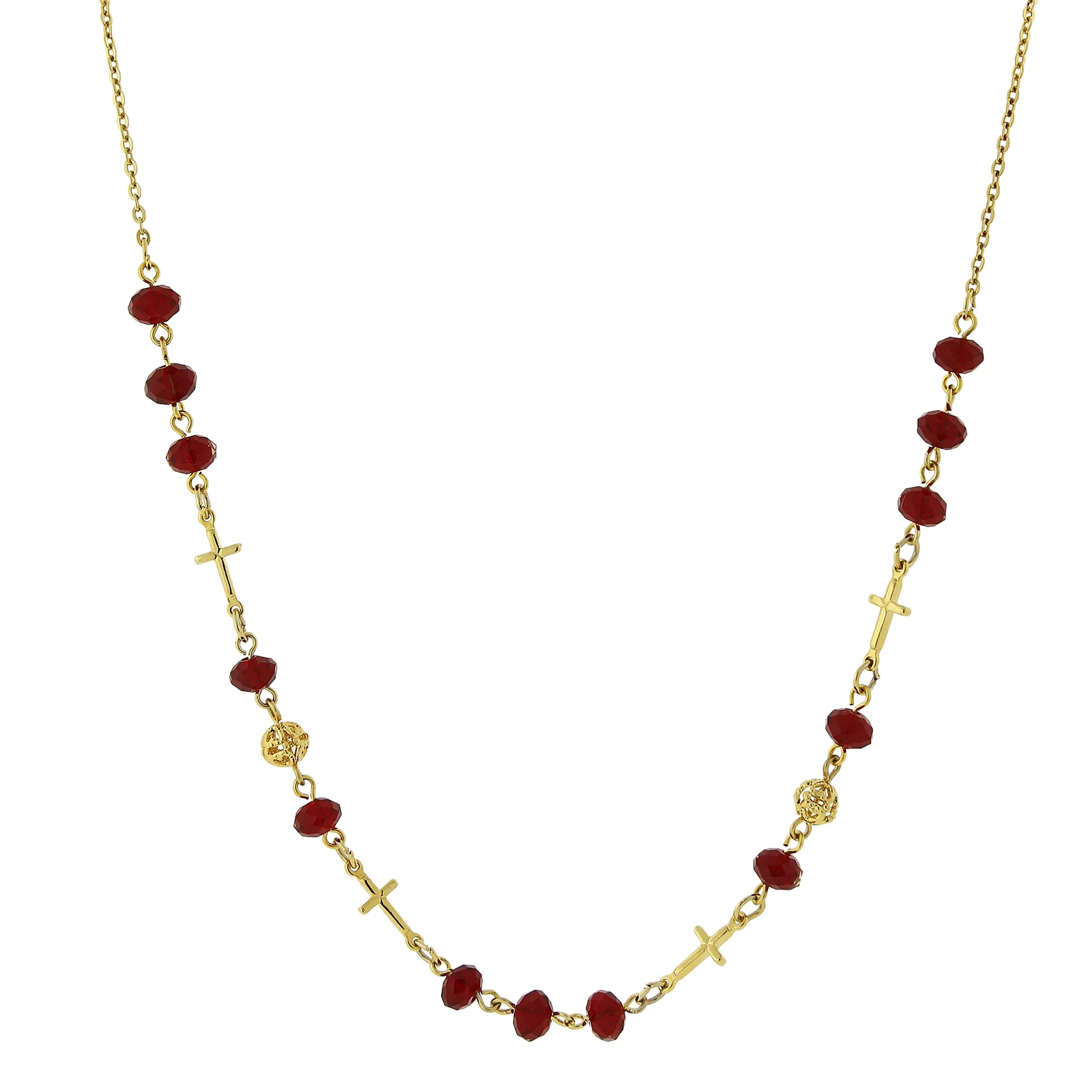 Symbols Of Faith Siam Red Crystal Beaded Cross Necklace 16"   3" Extension 1928 Jewelry