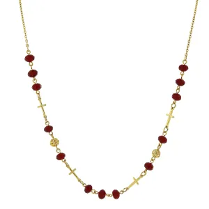 Symbols Of Faith Siam Red Crystal Beaded Cross Necklace 16"   3" Extension 1928 Jewelry