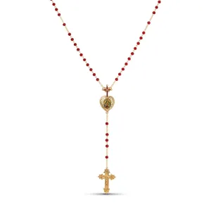 Symbols Of Faith Siam Red Crystal Our Lady of Guadalupe & Crucifix Rosary Necklace 1928 Jewelry