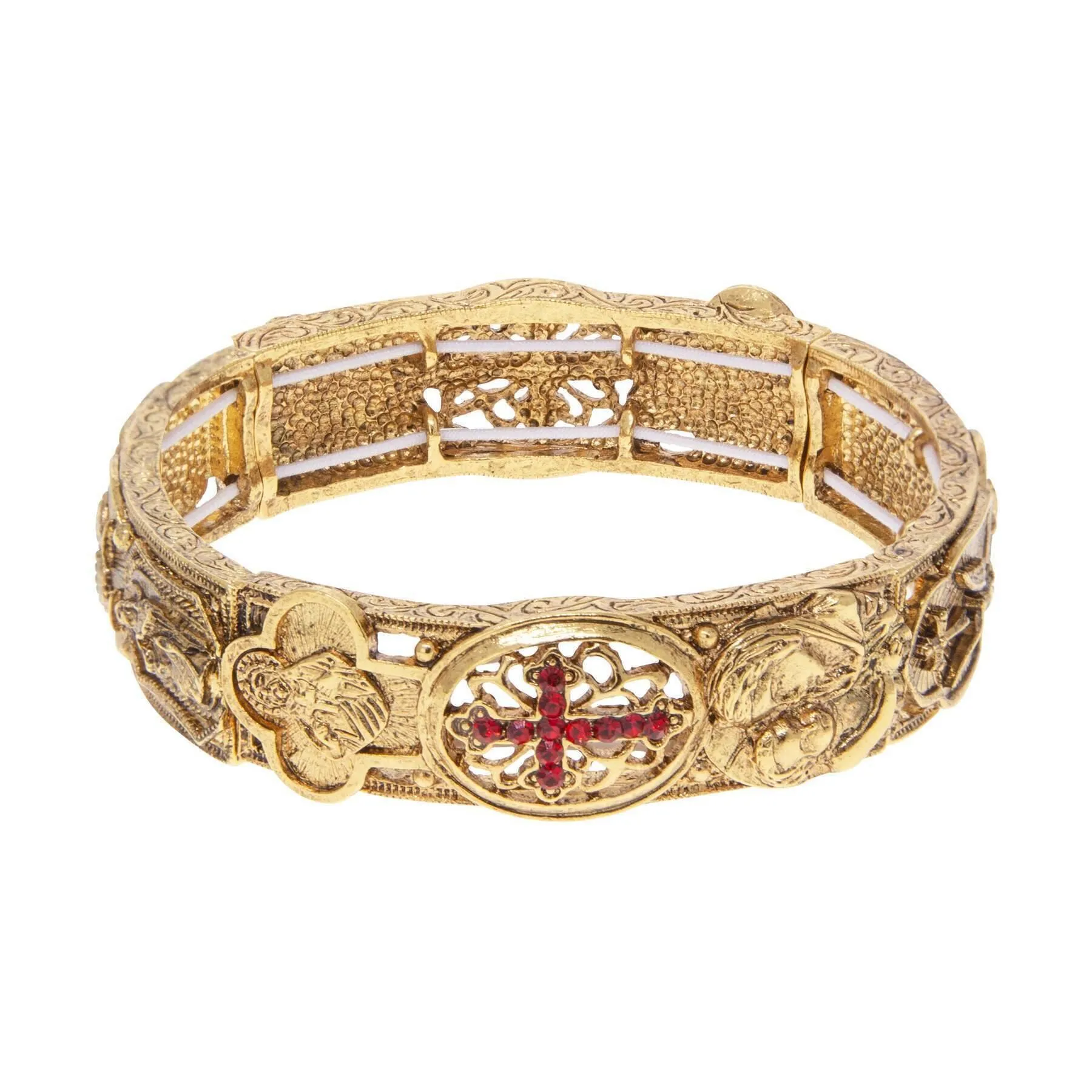 Symbols Of Faith Spiritual Imagery & Light Siam Red Crystal Cross Stretch Bracelet 1928 Jewelry