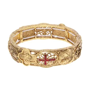 Symbols Of Faith Spiritual Imagery & Light Siam Red Crystal Cross Stretch Bracelet 1928 Jewelry