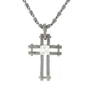 Symbols Of Faith Square Austrian Crystal Cross Pendant Necklace 18" 1928 Jewelry