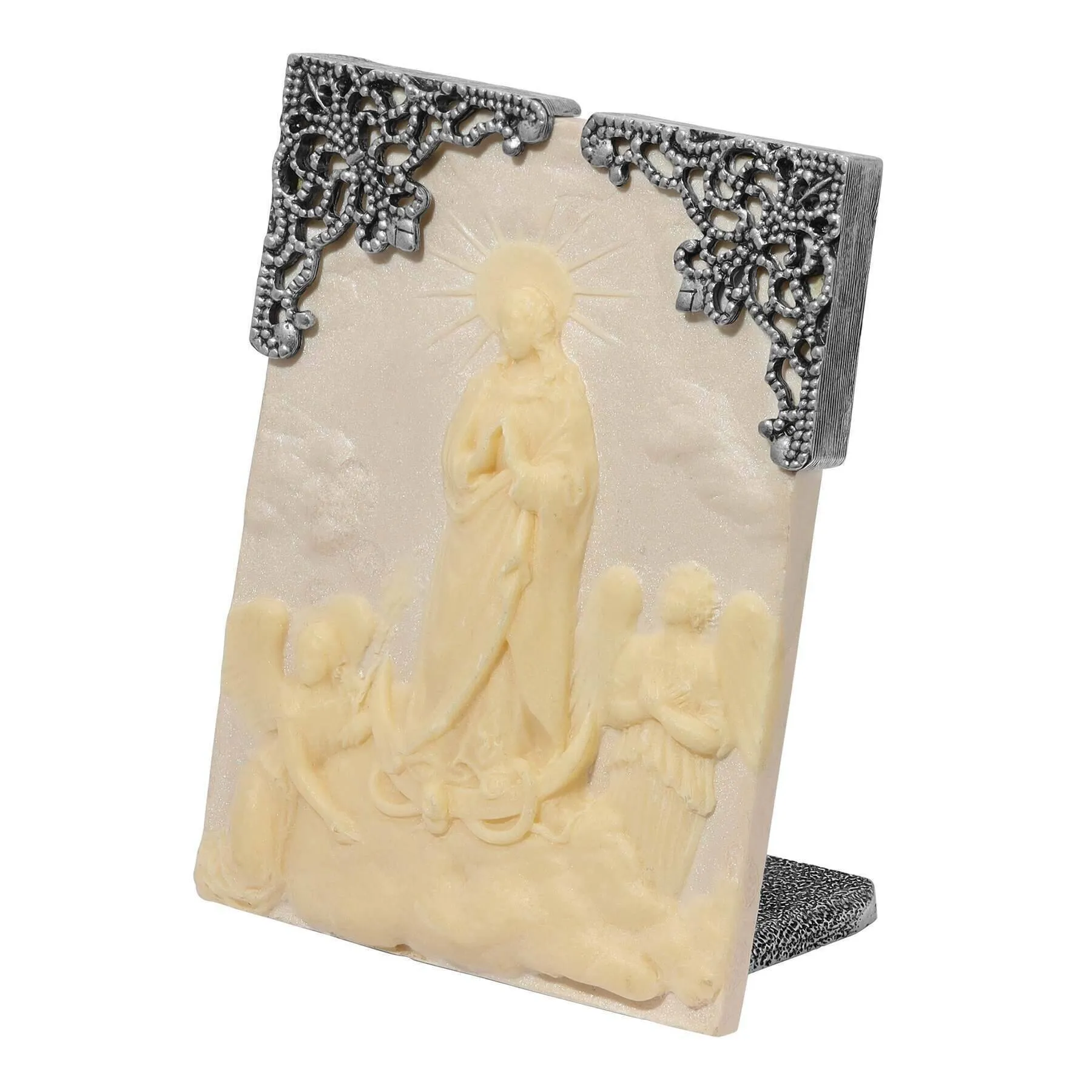 Symbols Of Faith St. Mary & Angles Ivory Cameo Tabletop Decor Plaque 1928 Jewelry