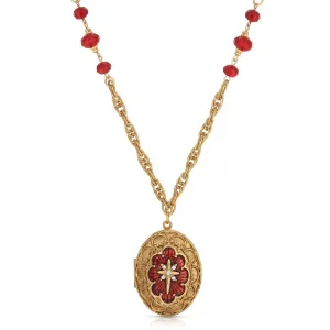 Symbols Of Faith Star of Bethlehem Crystal Bead Enamel Locket Necklace 28" 1928 Jewelry