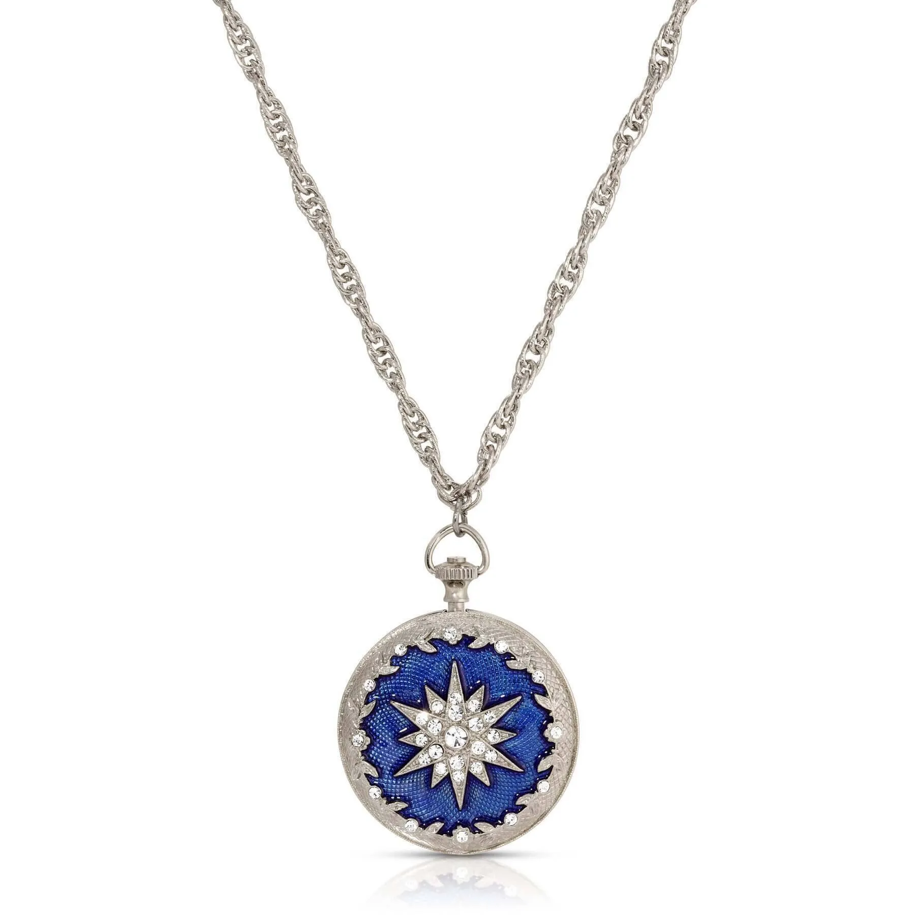 Symbols Of Faith Starburst Crystal Enamel Round Locket Necklace 28" 1928 Jewelry