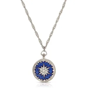 Symbols Of Faith Starburst Crystal Enamel Round Locket Necklace 28" 1928 Jewelry