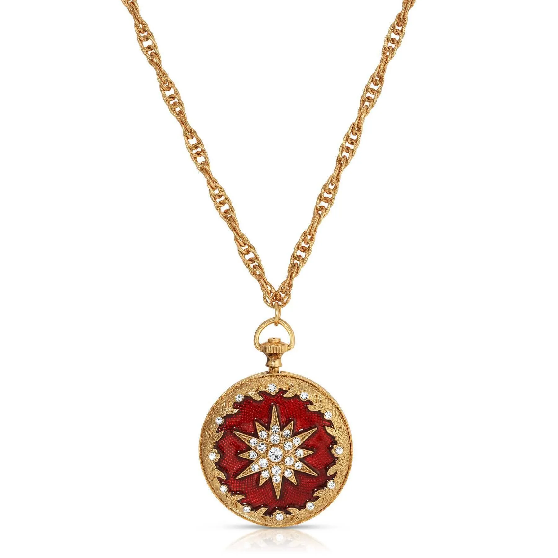 Symbols Of Faith Starburst Crystal Enamel Round Locket Necklace 28" 1928 Jewelry