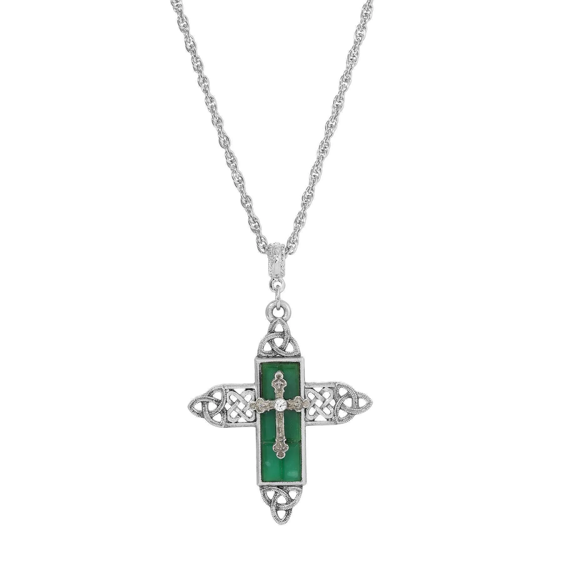 Symbols Of Faith Triquetra Cross Glass Pendant Necklace 28"L 1928 Jewelry