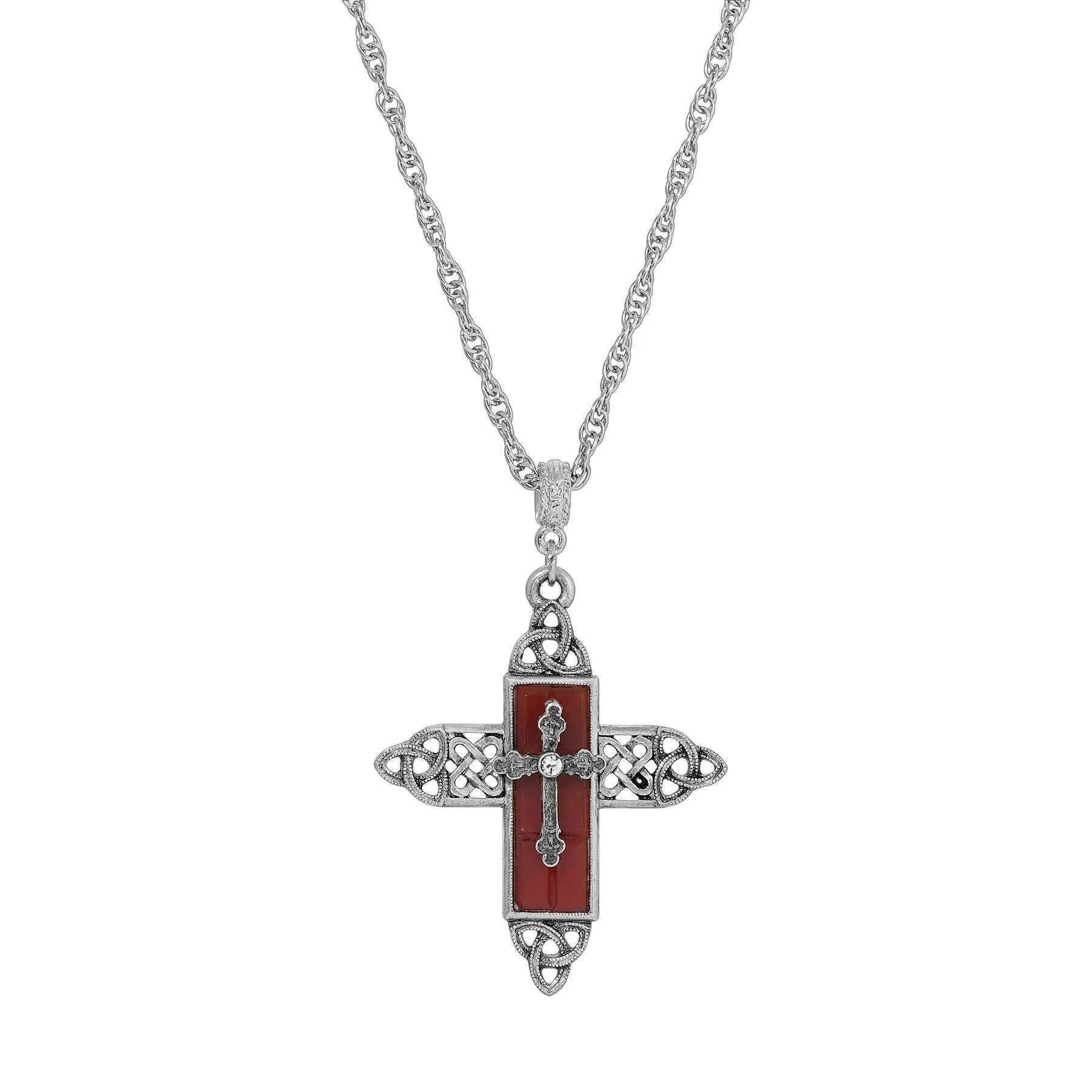 Symbols Of Faith Triquetra Cross Glass Pendant Necklace 28"L 1928 Jewelry