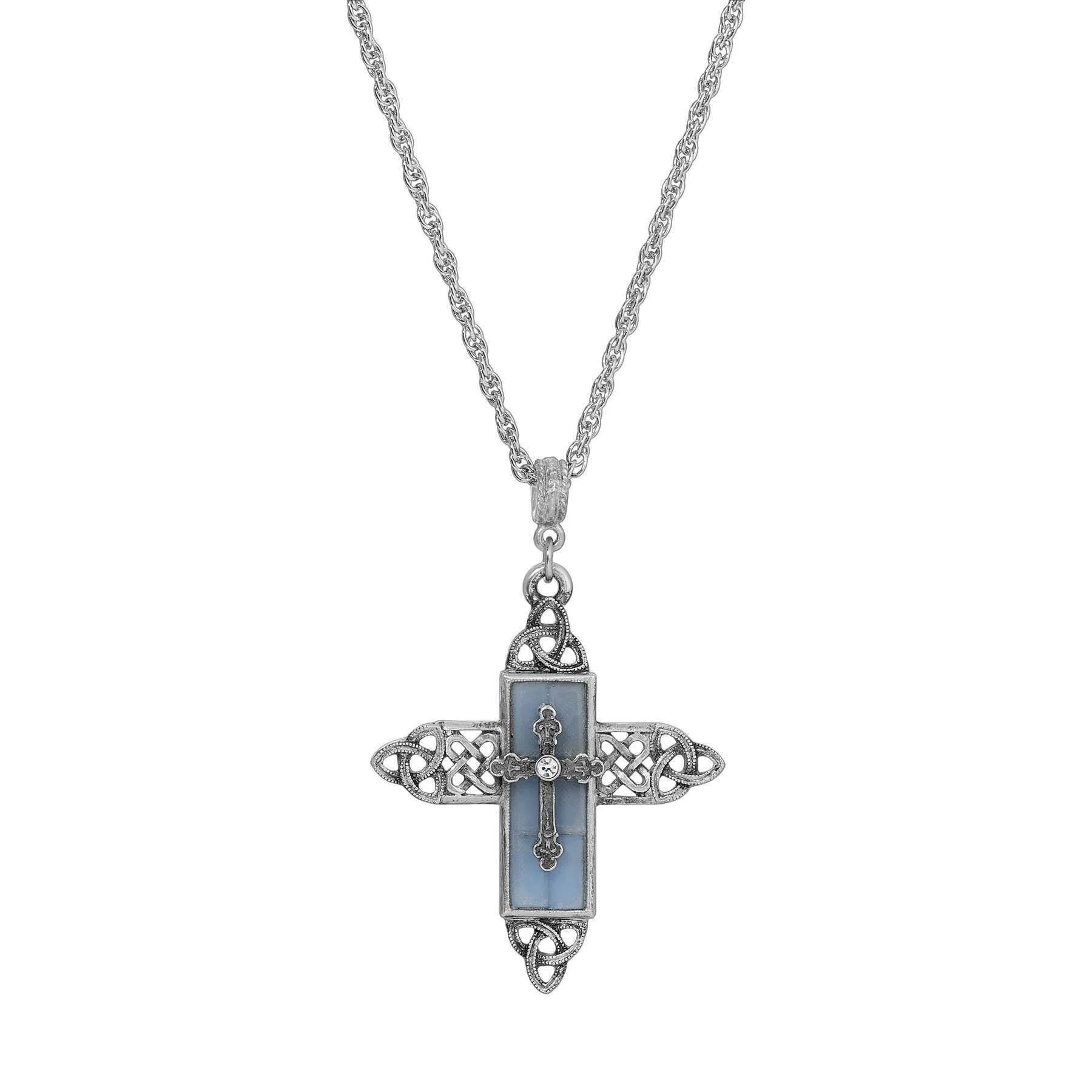 Symbols Of Faith Triquetra Cross Glass Pendant Necklace 28"L 1928 Jewelry