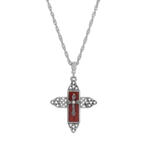 Symbols Of Faith Triquetra Cross Glass Pendant Necklace 28"L 1928 Jewelry