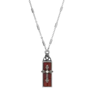 Symbols Of Faith Triquetra Glass Bar Cross Pendant Necklace 18"L 1928 Jewelry