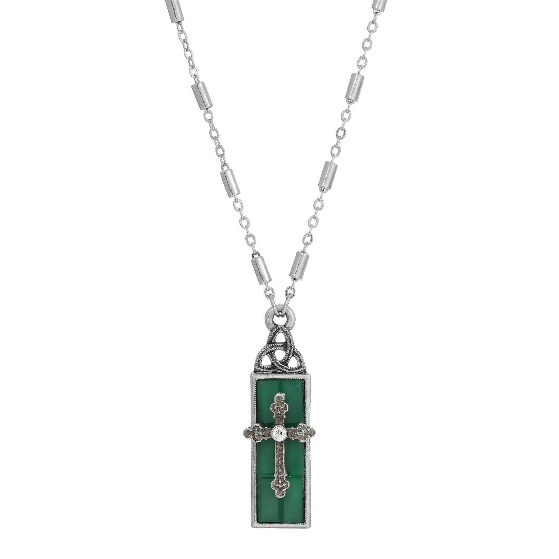 Symbols Of Faith Triquetra Glass Bar Cross Pendant Necklace 18"L 1928 Jewelry