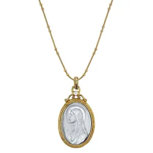 Symbols Of Faith Two Tone Virgin Mary Medallion With Crystal Accent Pendant Necklace 20" 1928 Jewelry