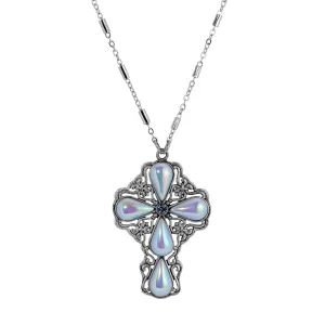 Symbols of Faith Victorian Filigree Cross Crystal Pendant Necklace 24" 1928 Jewelry